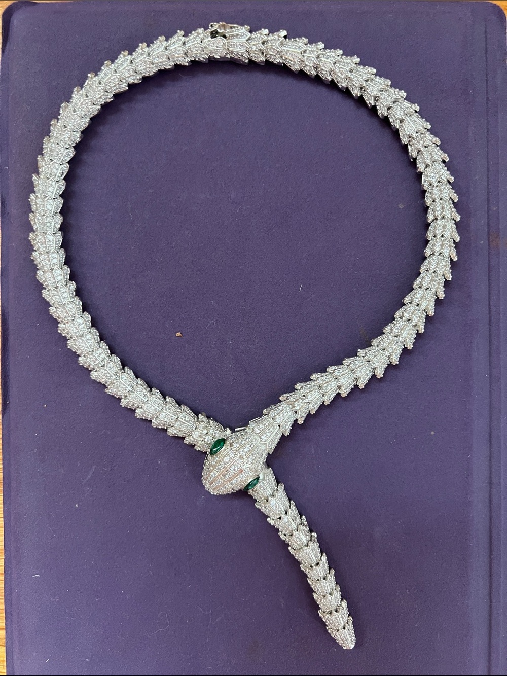 Crystal Snake-Style Choker Necklace in Silver